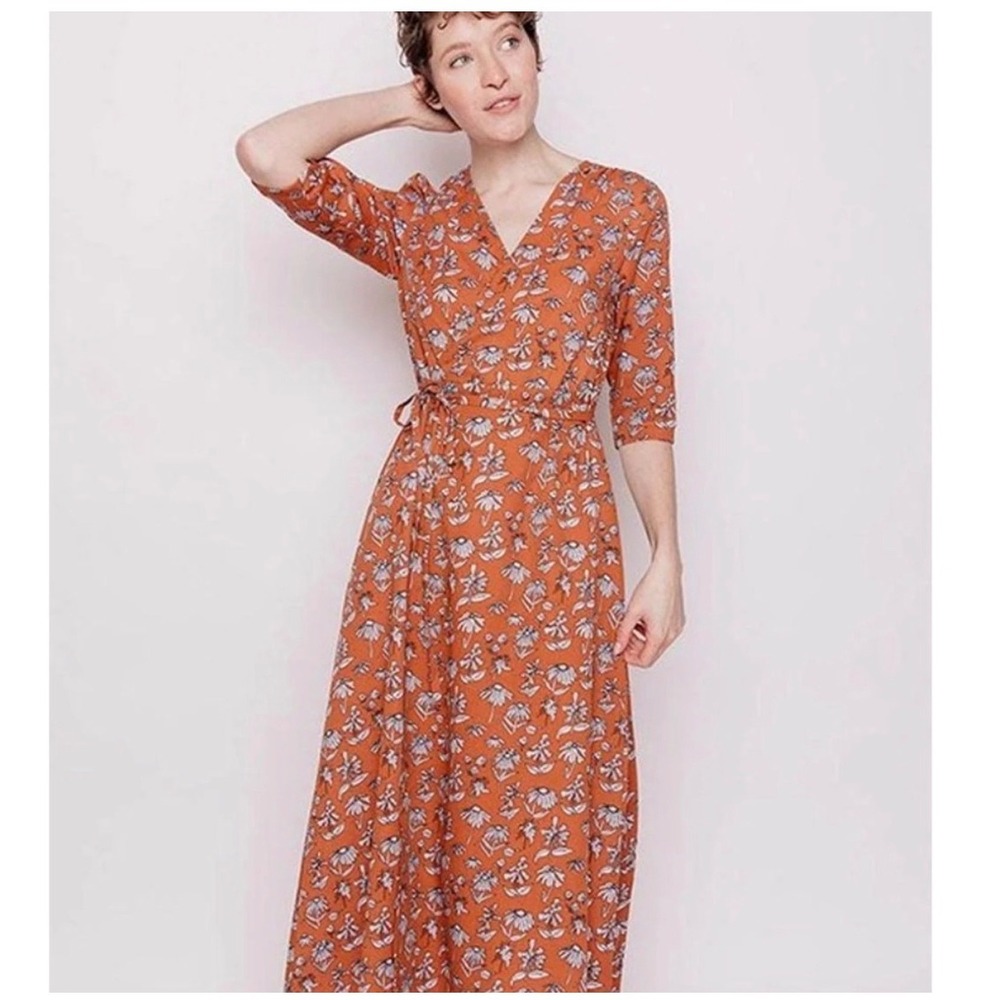 Mata Traders Wrap Dress Womens Large Orange Floral Cotton Boho Cottagecore